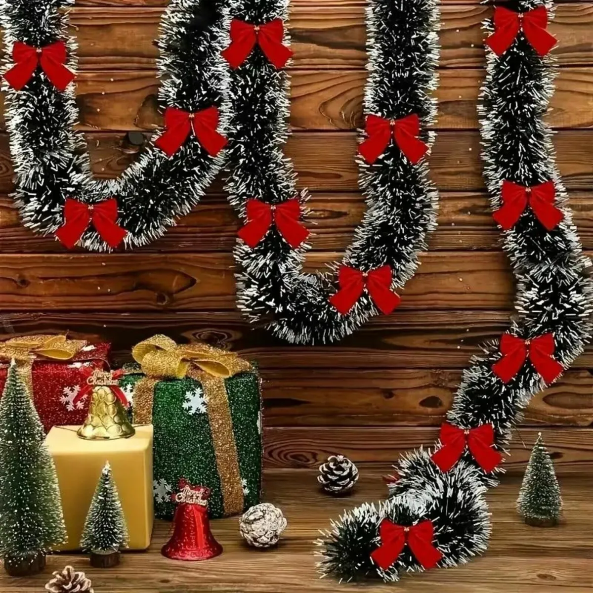 Christmas Garland 10m with Red Bow Wreath - Image 1