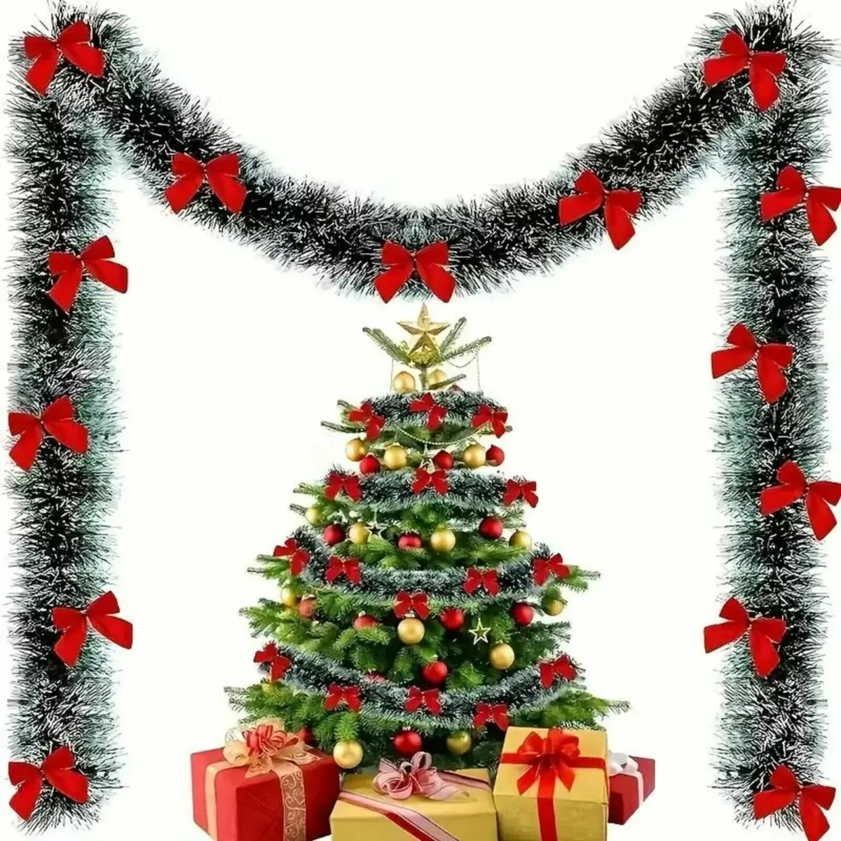 Christmas Garland 10m with Red Bow Wreath - Image 3
