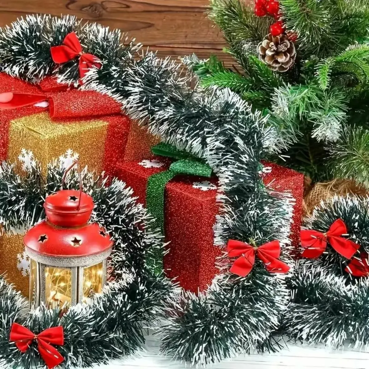 Christmas Garland 10m with Red Bow Wreath - Image 4