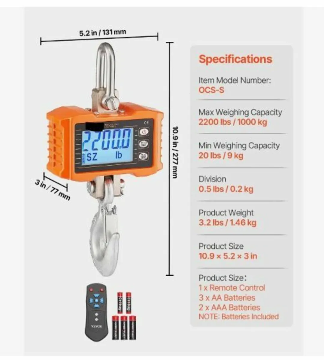 Digital Crane Scale, 2200 lbs/1000 kg - Image 4