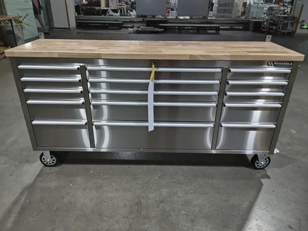 Manarola 72″ 15 Drawer Stainless Steel Tool Cabine - Image 1