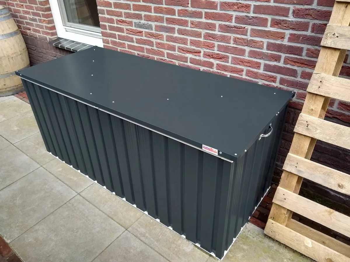 770 Litre Steel Patio Storage Boxes Grey - Image 3