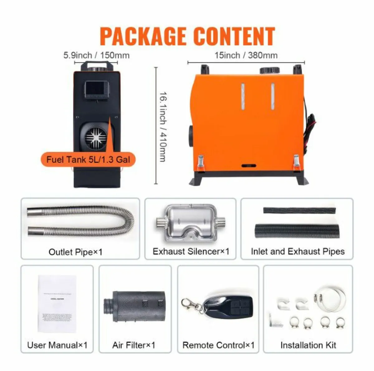 Diesel Air Heater All-in-one 12V 5KW LCD Remote - Image 2