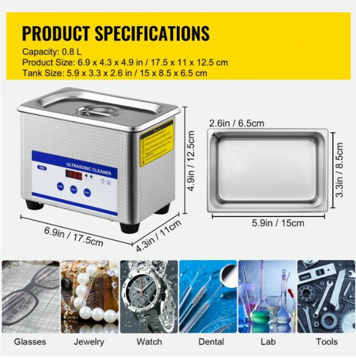 0.8L Ultrasonic Cleaners Digital Heater Timer - Image 4