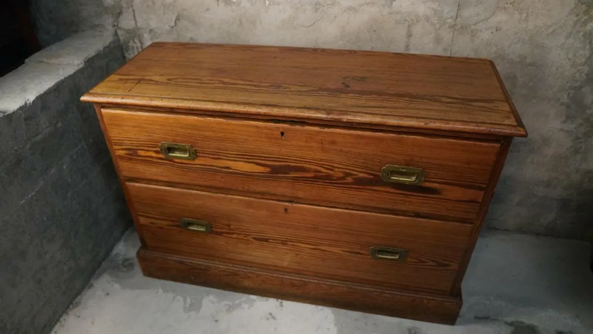Antique Pitched Pine Campaign Chest Of Drawers - Image 3