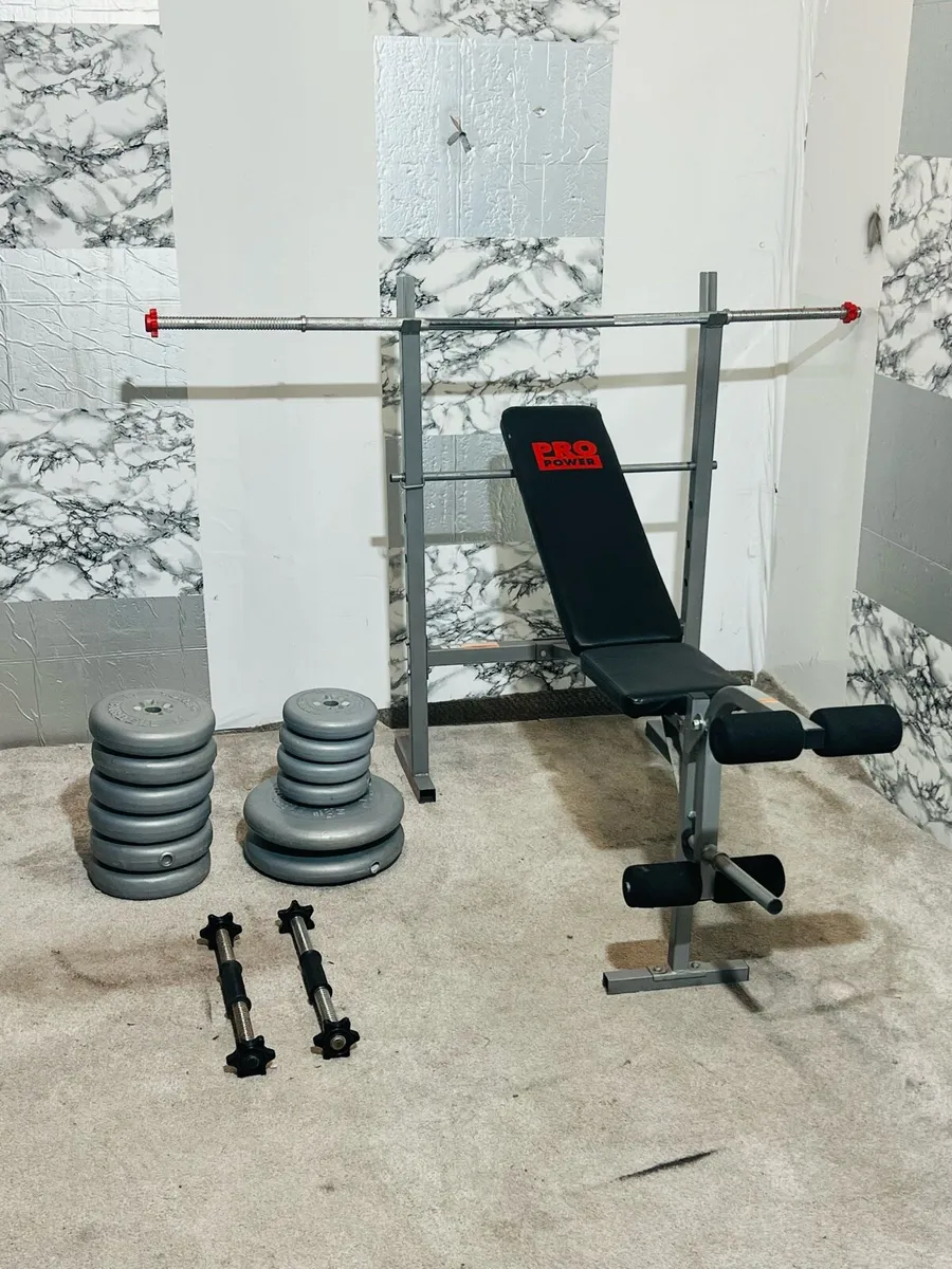 Pro power adjustable bench 60 KG weights barbell+ - Image 1