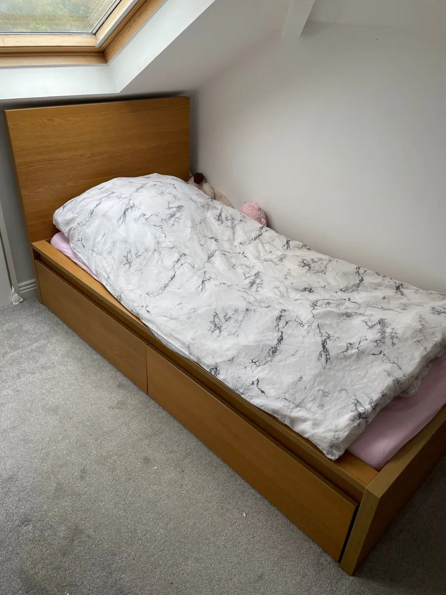 Malm single bed with drawer (oak) - Image 1