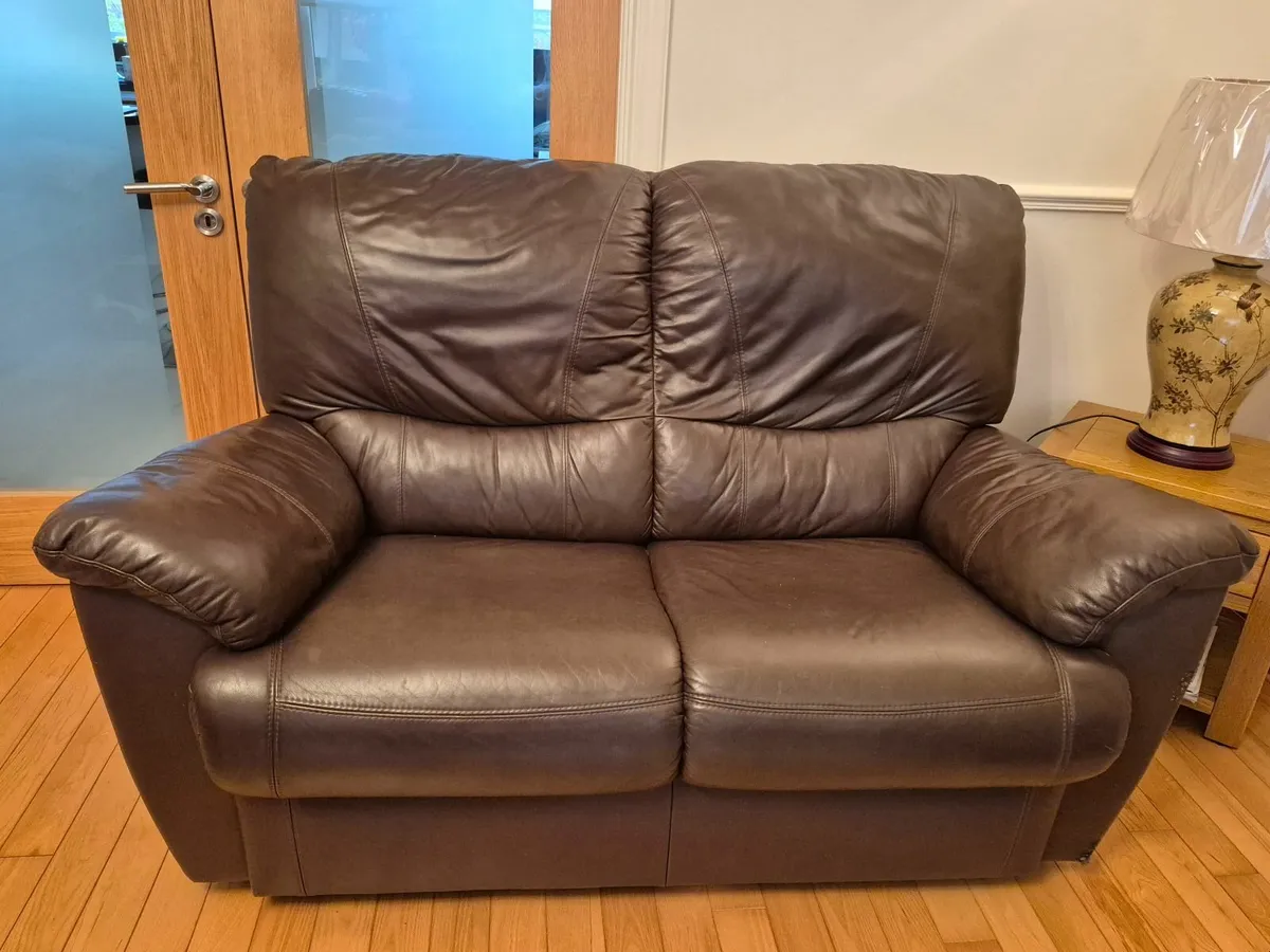 Two Seater Leather Sofa - Image 2
