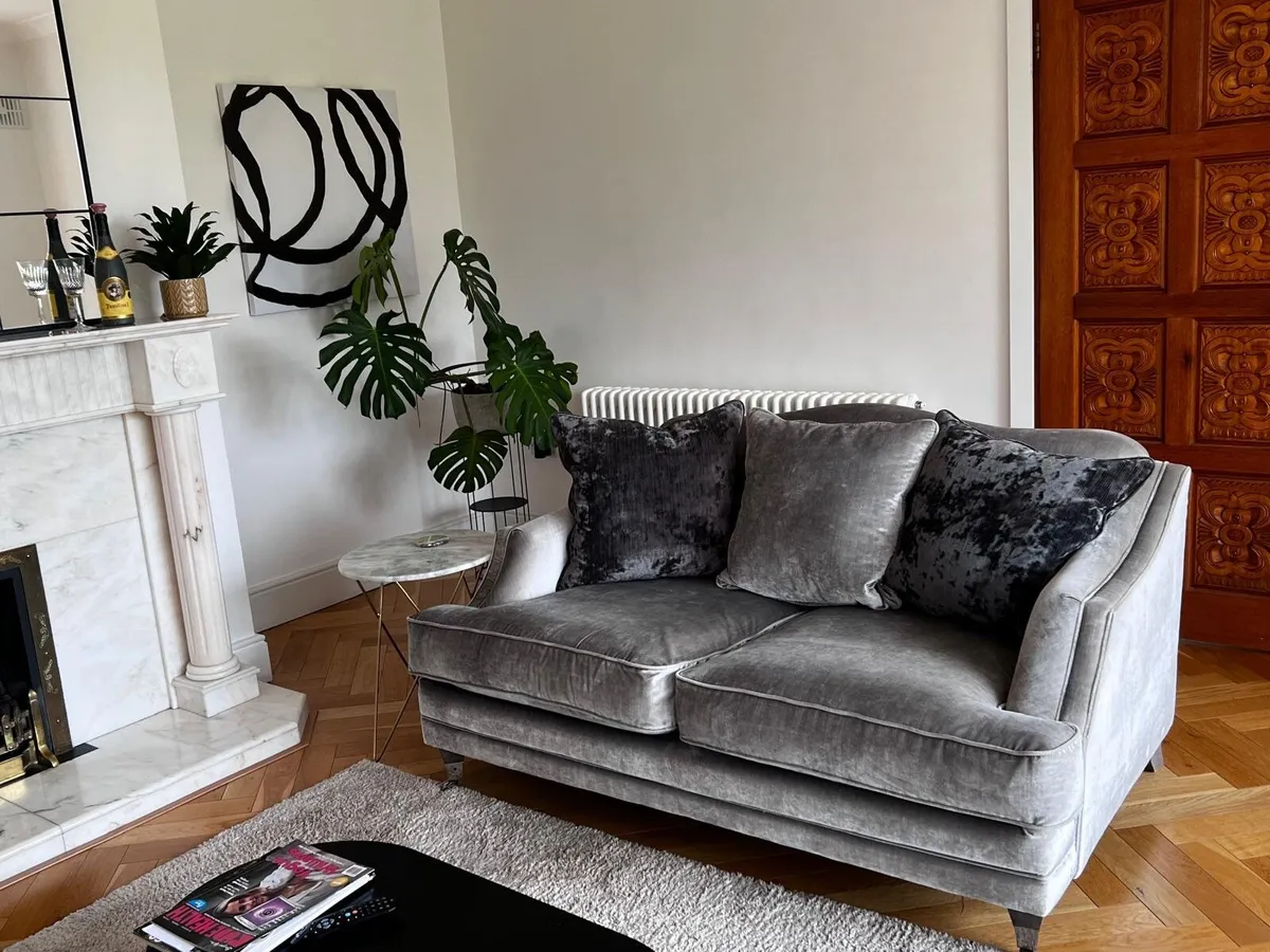 Crushed Velvet Grey Couch - Image 1