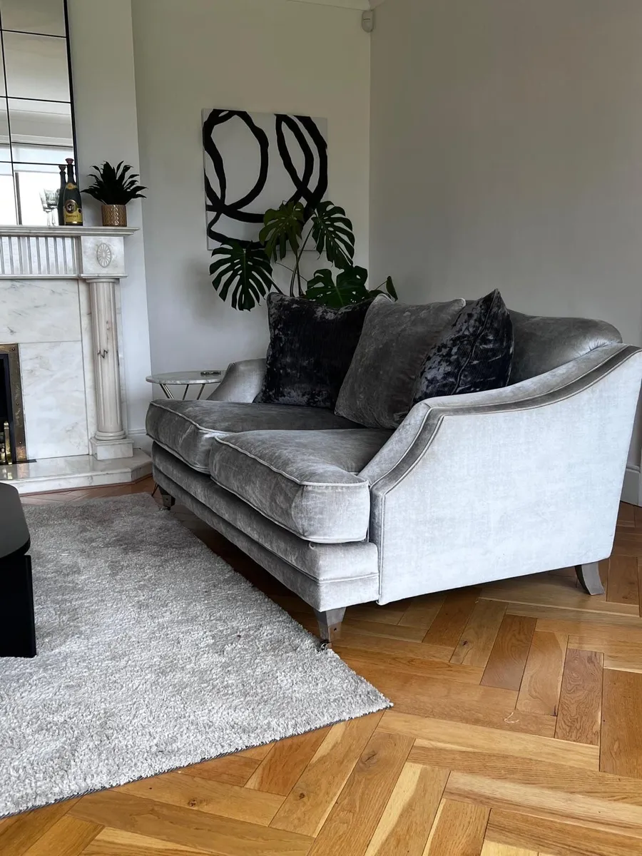 Crushed Velvet Grey Couch - Image 2