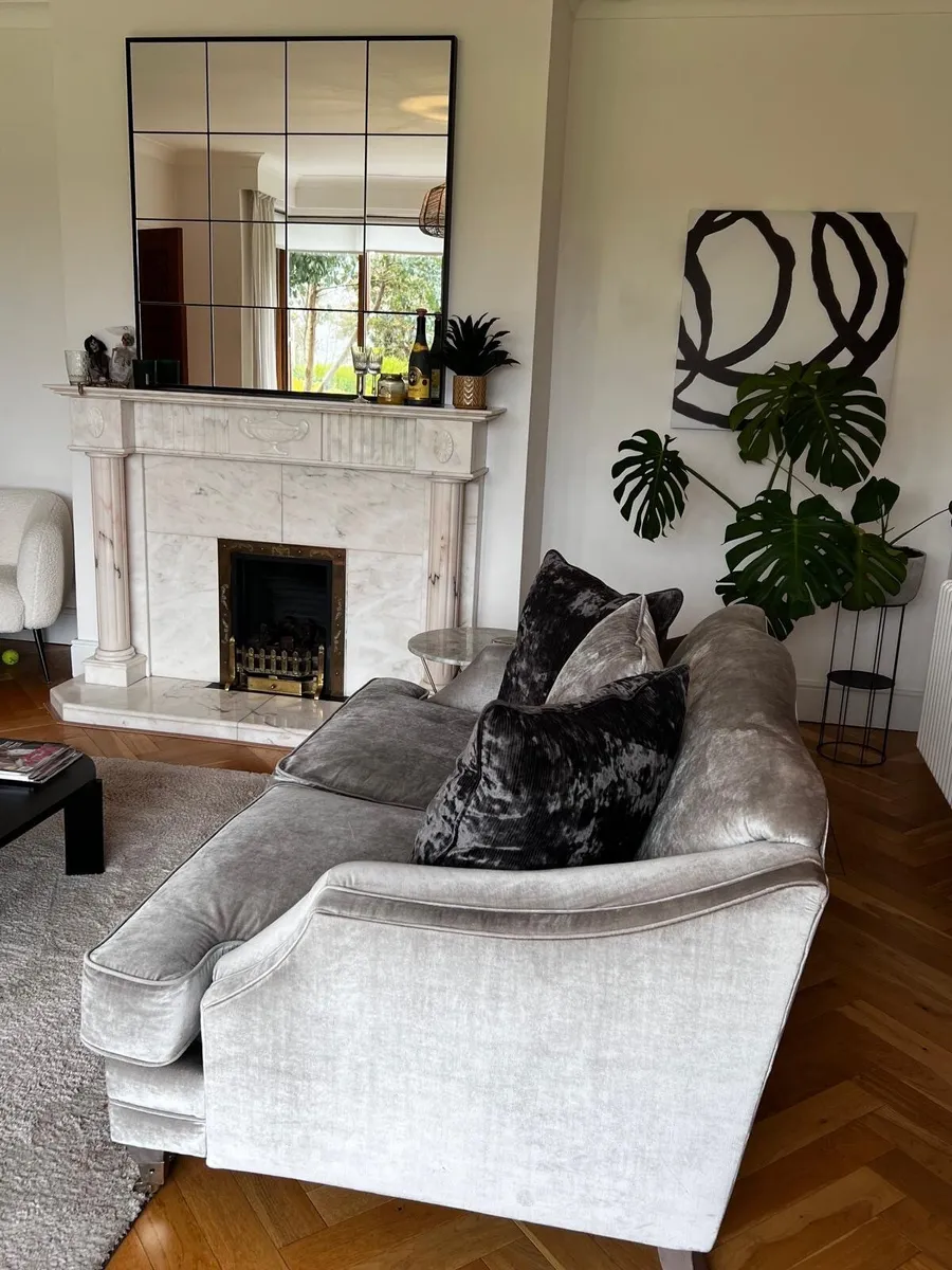 Crushed Velvet Grey Couch - Image 3