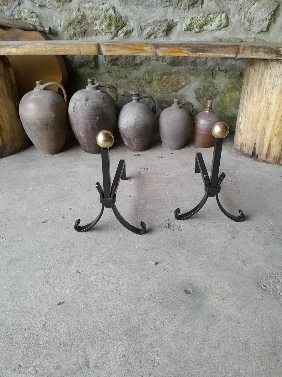 vintage French cast iron fire dogs - Image 1
