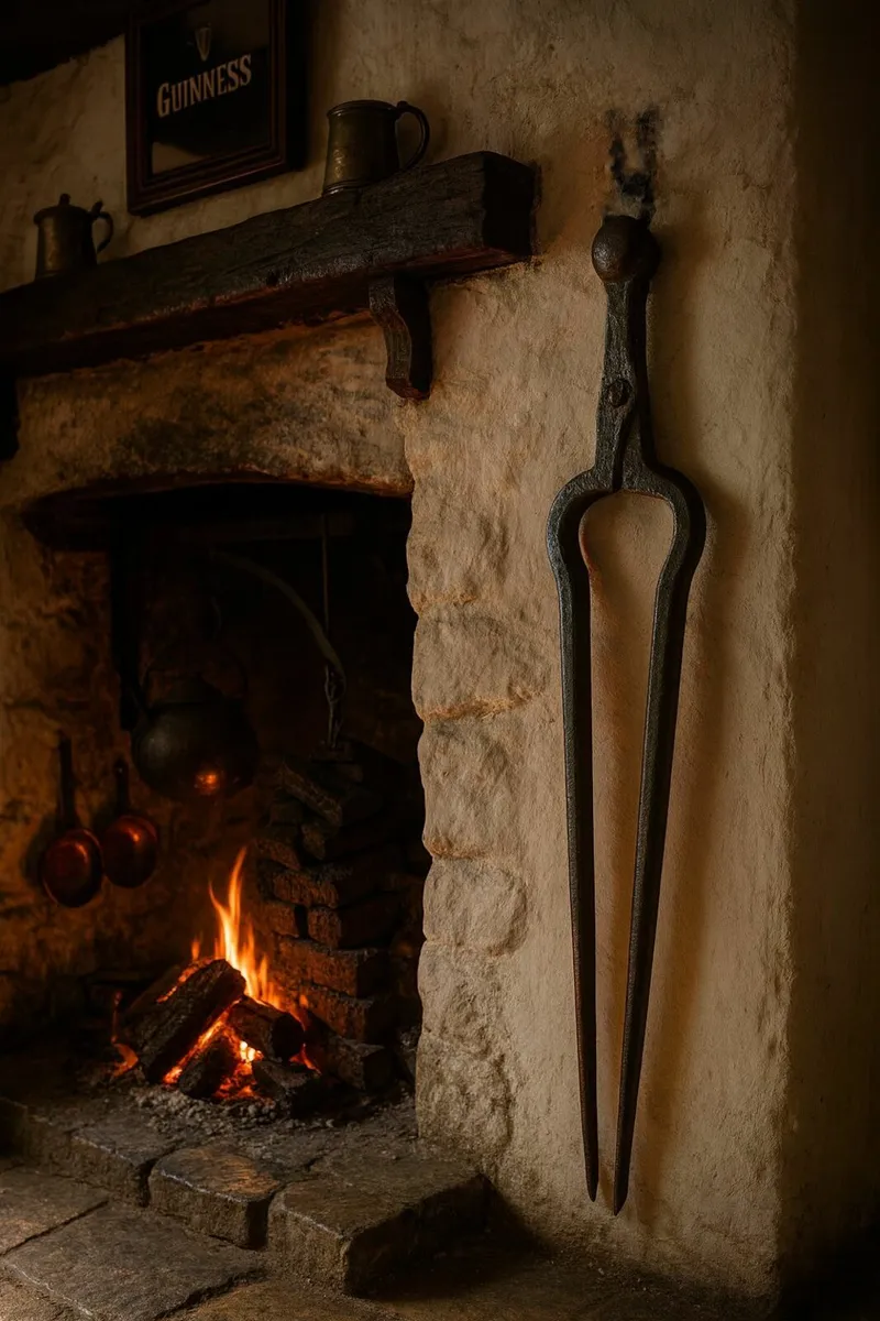 antique wrought iron vintage tongs fire pub - Image 1