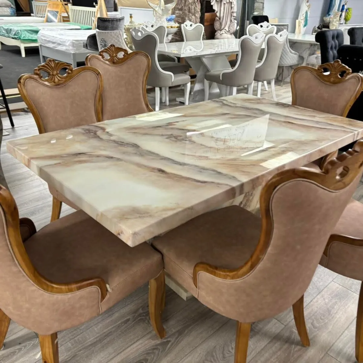 1.6m Kitchen Dining Table With 6 Chairs - Image 2
