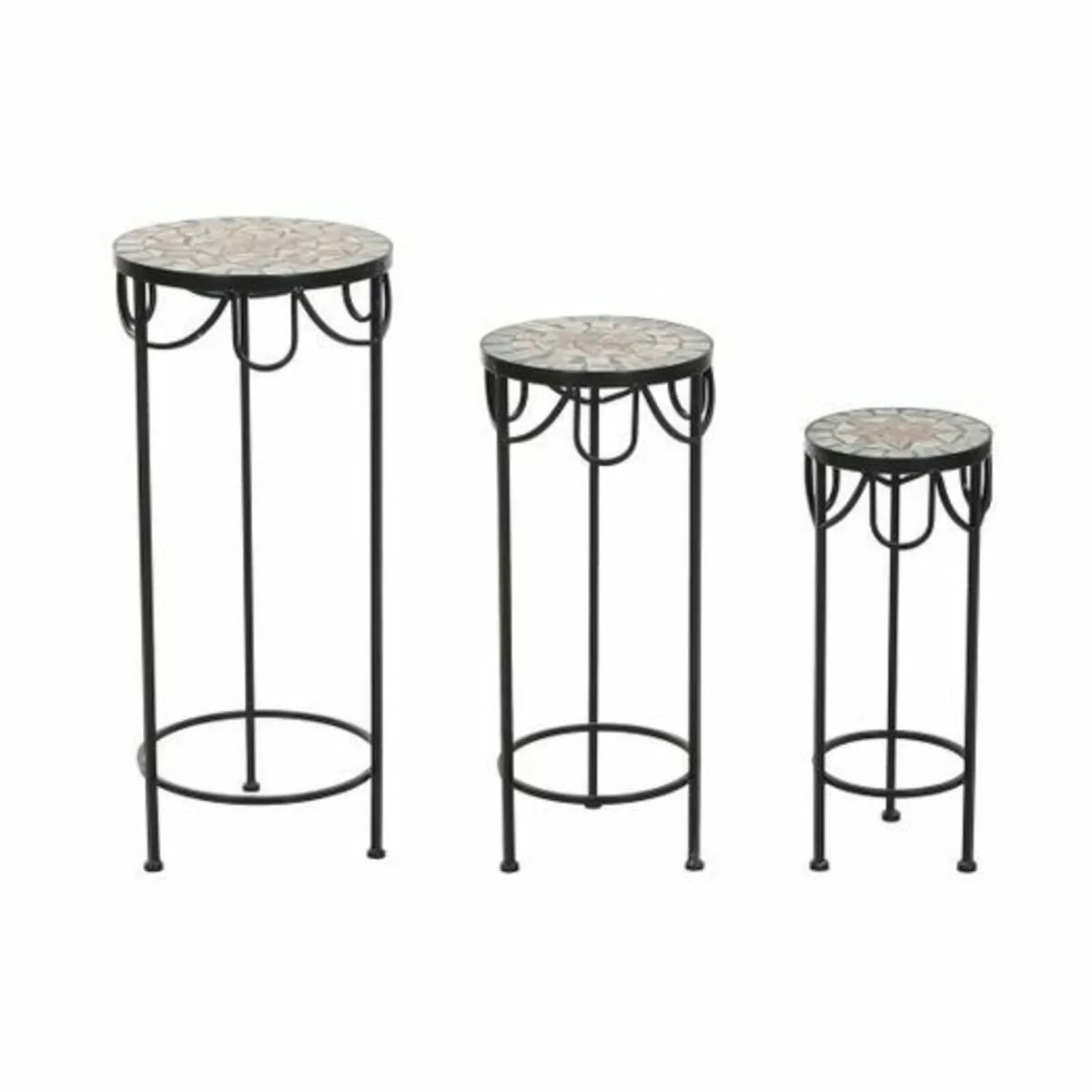 Elegant Set of 3 Mosaic Side Tables Black Ceramic - Image 4