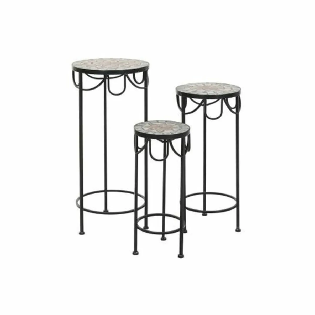 Elegant Set of 3 Mosaic Side Tables Black Ceramic - Image 1