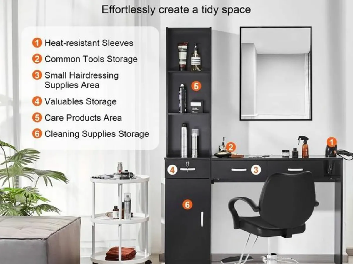 Salon Station Unit Matte Black with Storage & Heat - Image 1