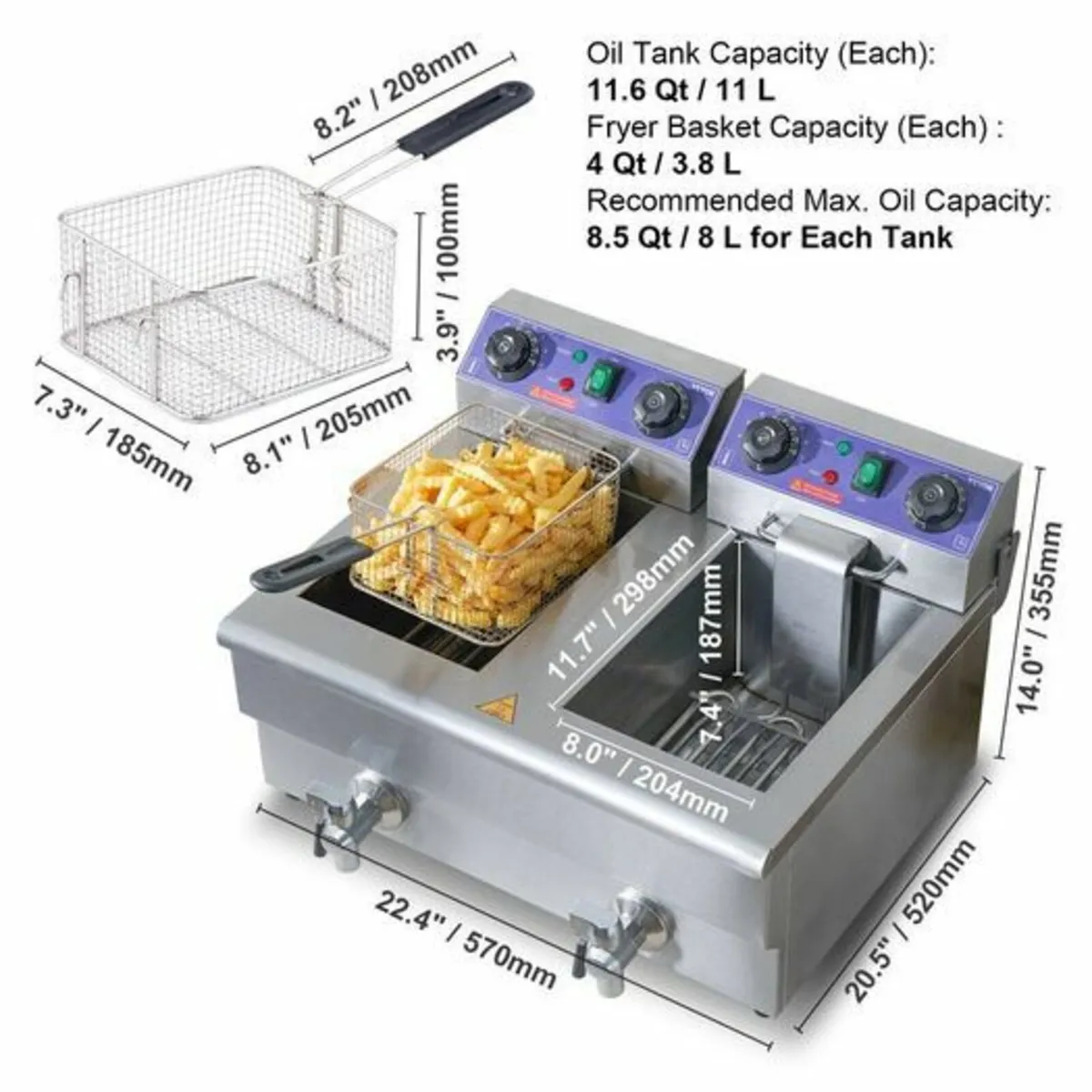 Commercial Electric Deep Fryer, 24L 5000W with Dua - Image 2