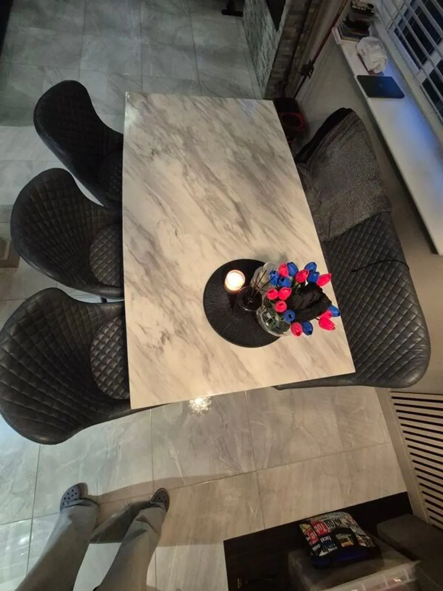 Marble table 160cm 3 chairs and bench - Image 2