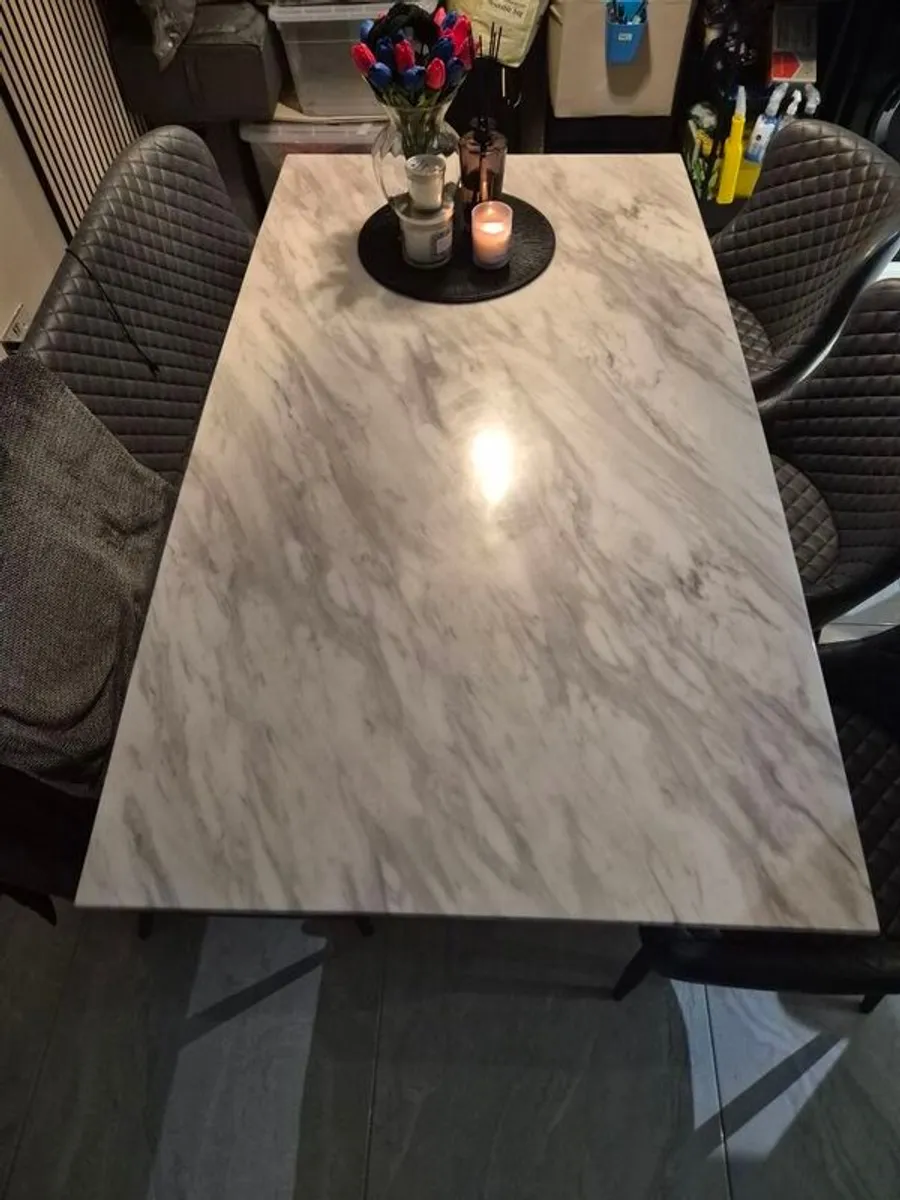 Marble table 160cm 3 chairs and bench - Image 3