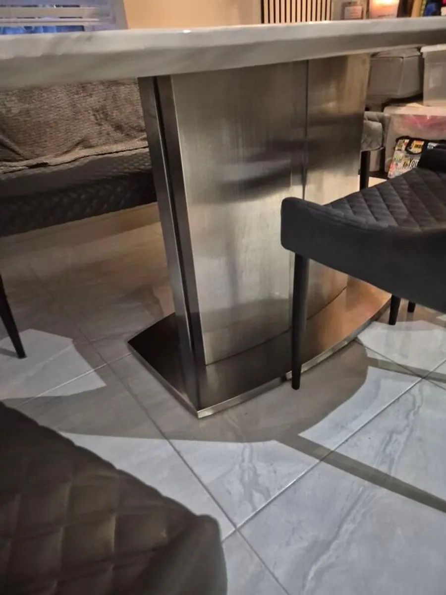 Marble table 160cm 3 chairs and bench - Image 4