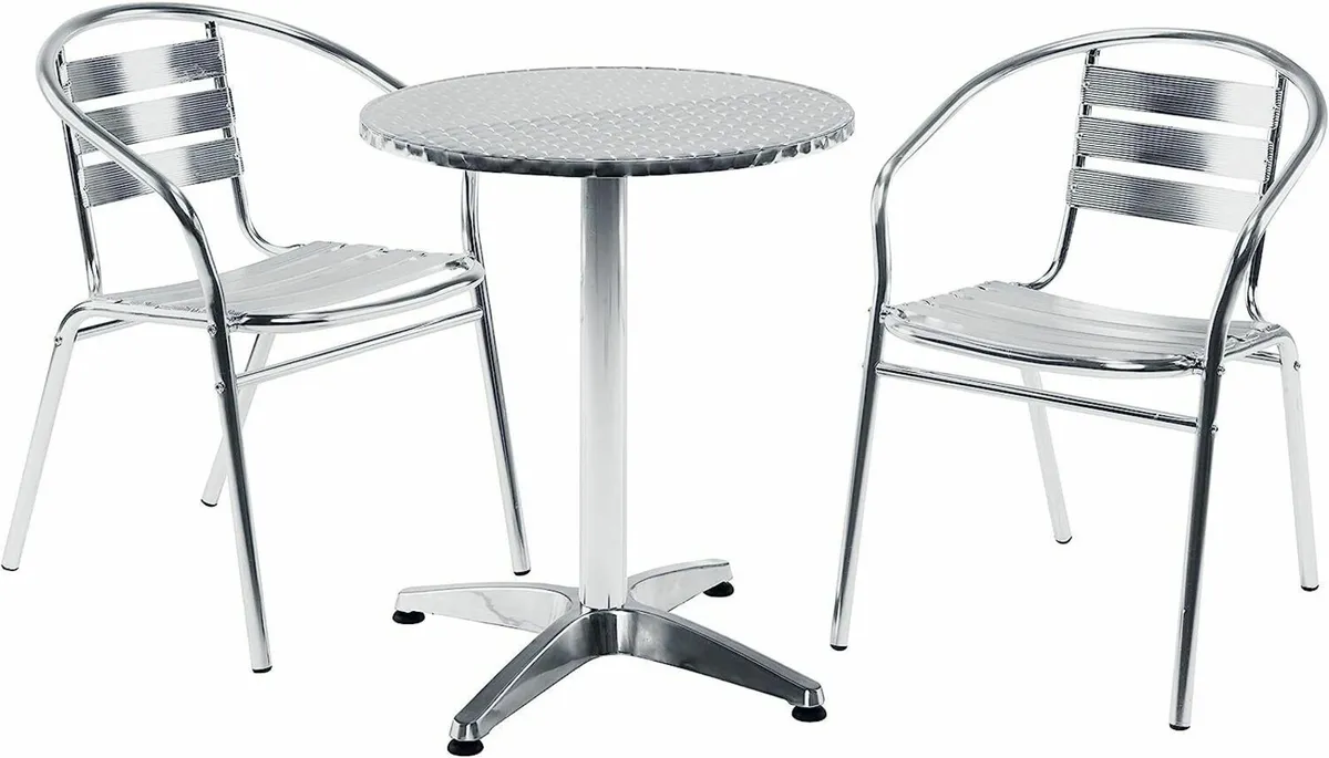 Cafe Bistro Restaurant Table Adjustable Silver - Image 2