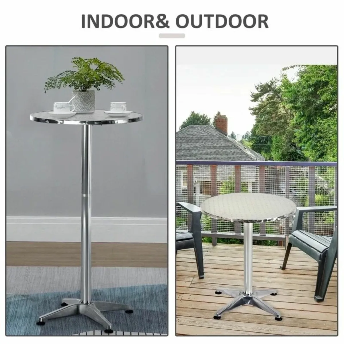 Cafe Bistro Restaurant Table Adjustable Silver - Image 4