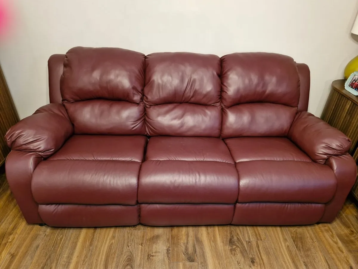 Leather Couch 3 Seater & 2 Single Recliners - Image 1