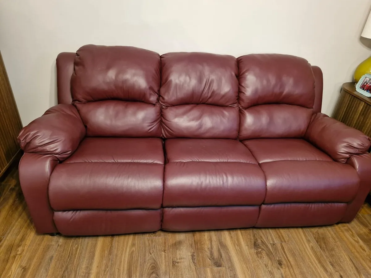 Leather Couch 3 Seater & 2 Single Recliners - Image 2