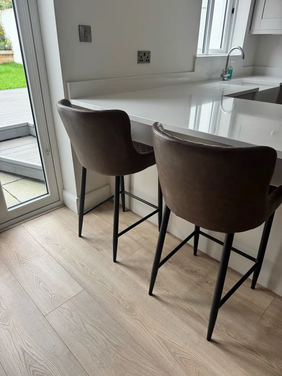 Brown Faux-Leather Bar Stool - Image 1