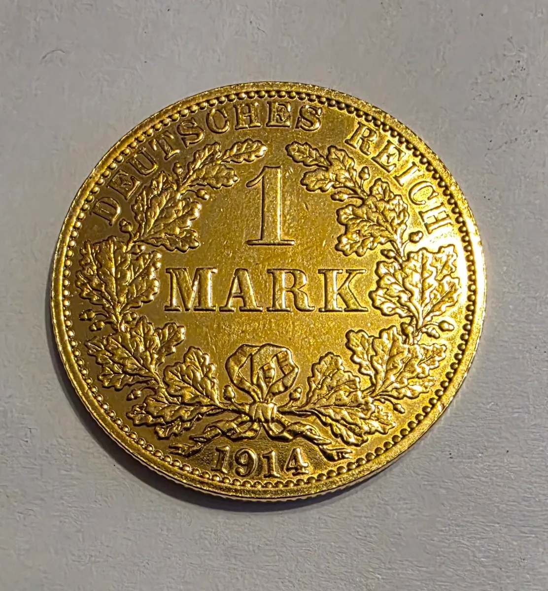 1914 gold plated german 1 mark - Image 1