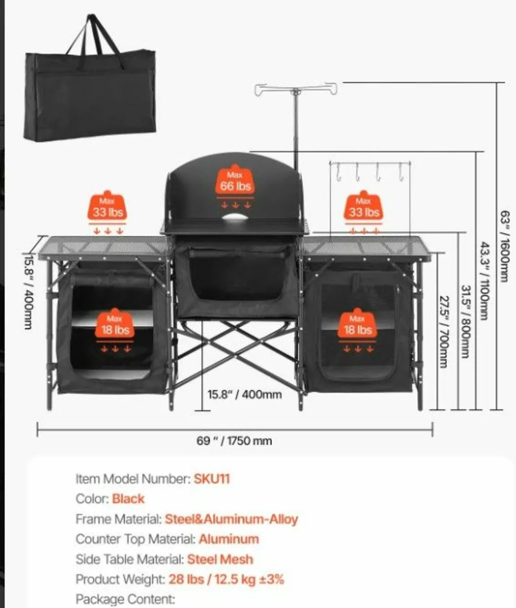 Camping Kitchen Table, Folding Outdoor Cooking Tab - Image 3