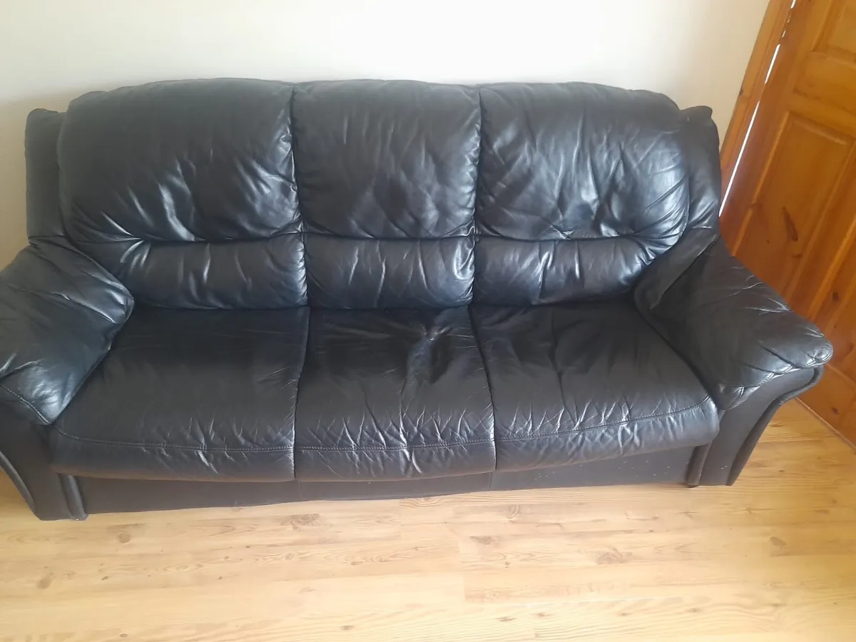 Black Leather Sofa Couch (2 Seater & 3 Seater) - Image 2