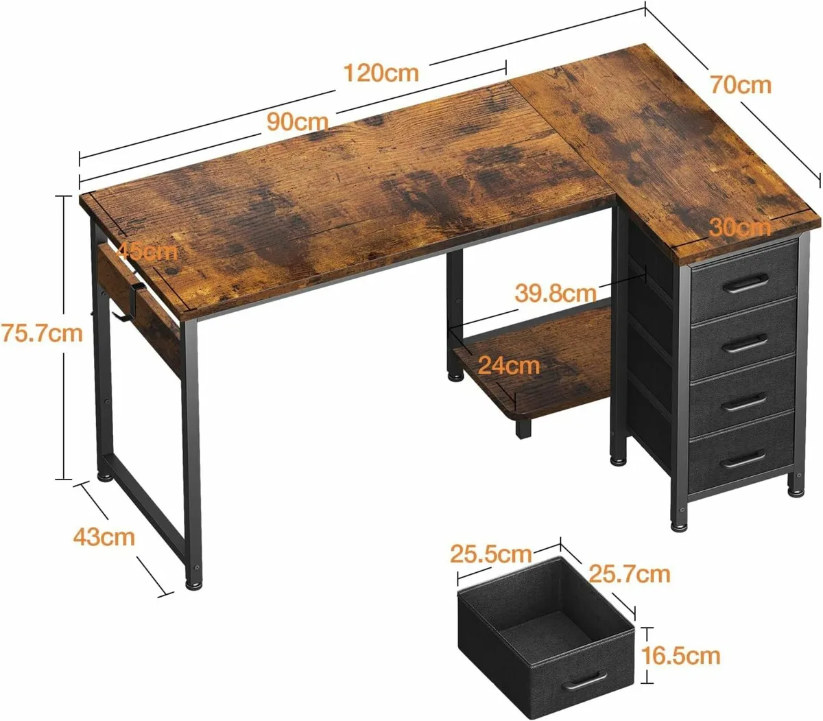 Computer Home Office Desk Drawers 120x70 cm Brown - Image 2
