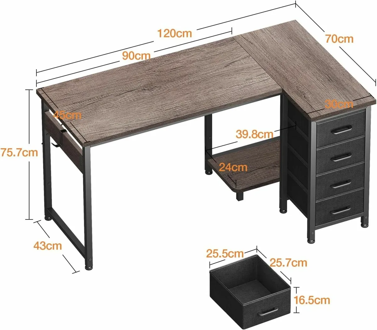 Computer Desk Home Office Drawers 120x70 cm Grey - Image 2