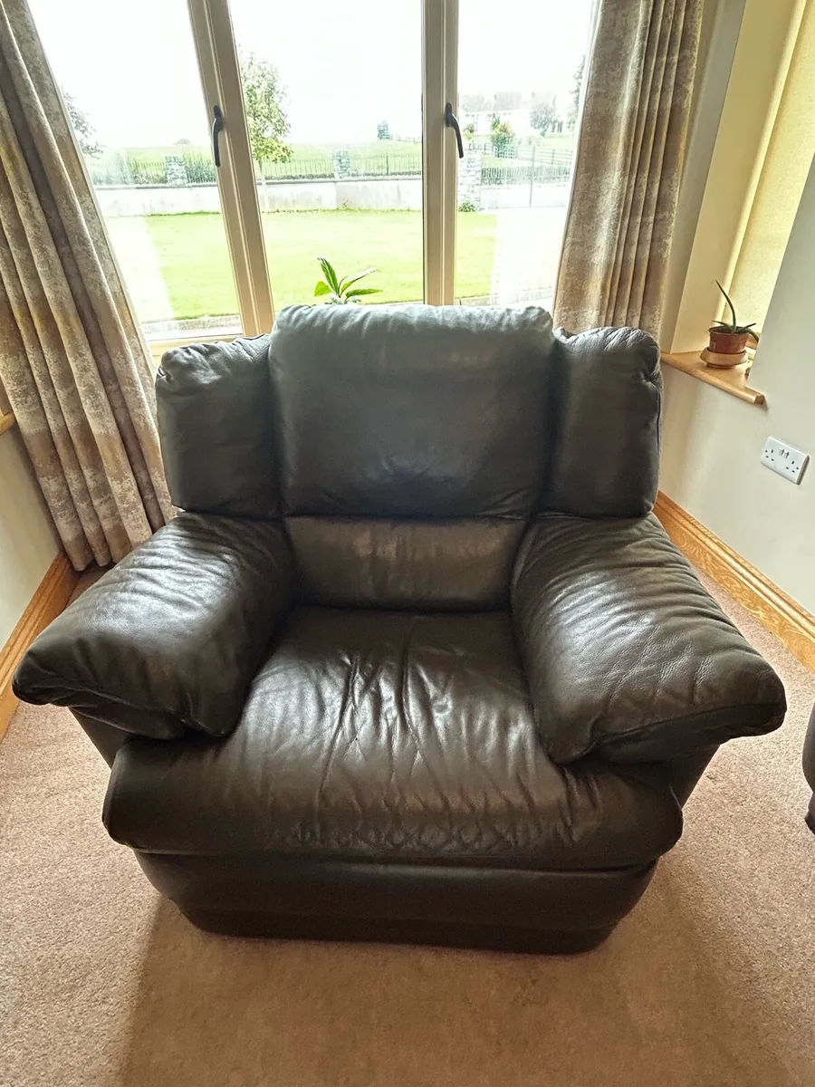 Three seater leather couch and reclining armchair - Image 2