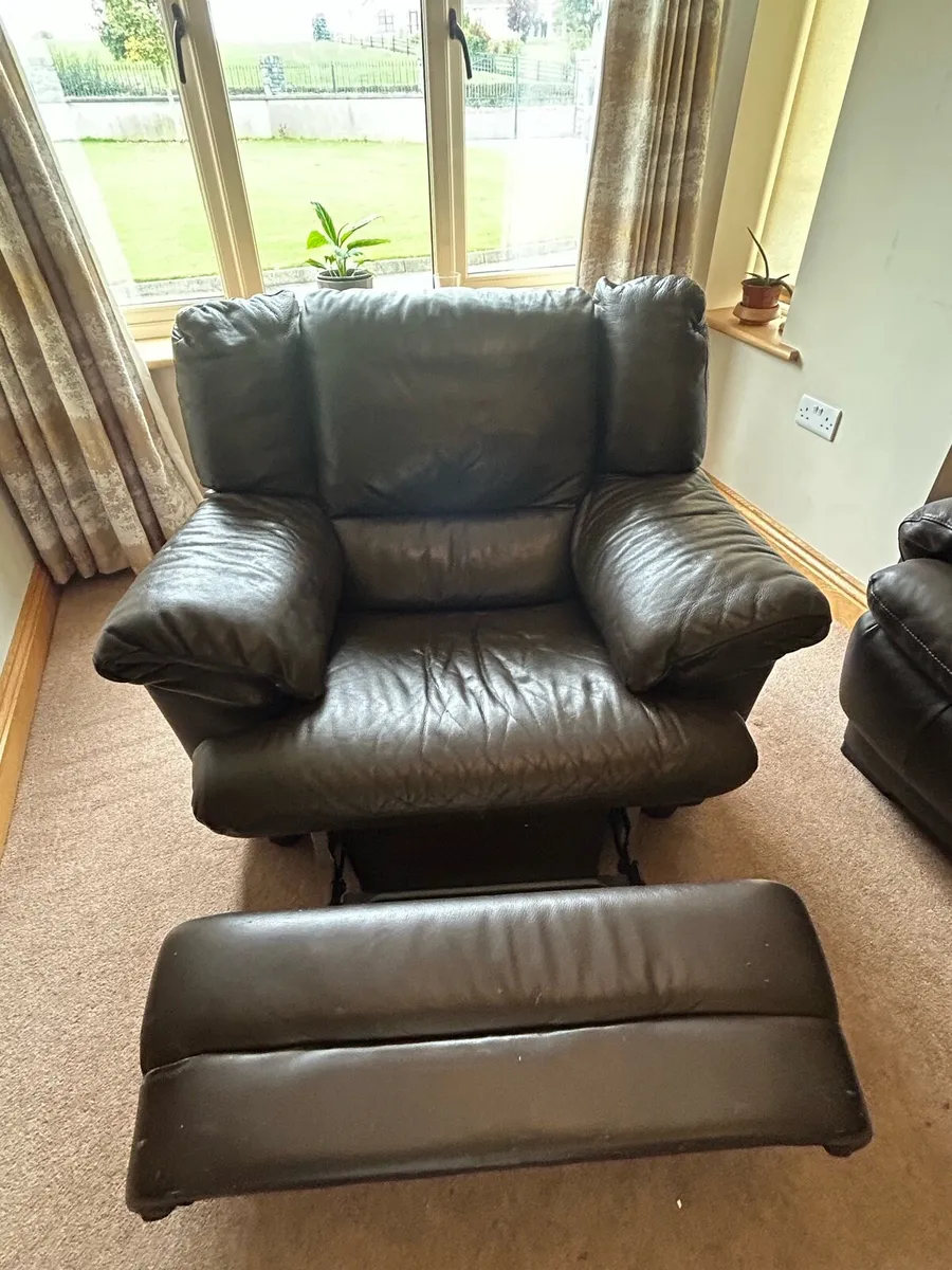 Three seater leather couch and reclining armchair - Image 3