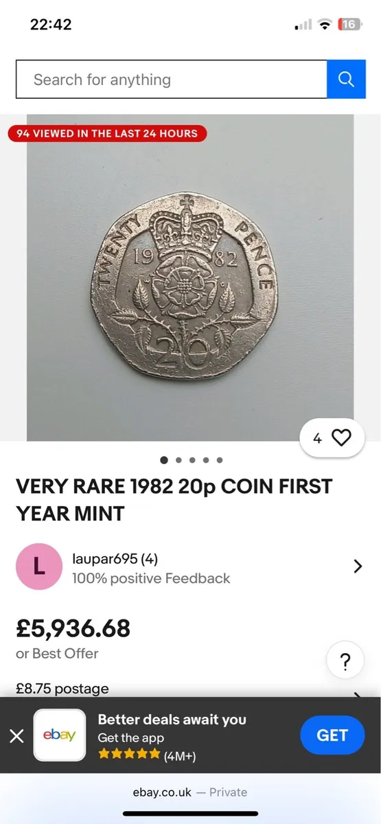 Very rare 1982 first 20p coin - Image 3