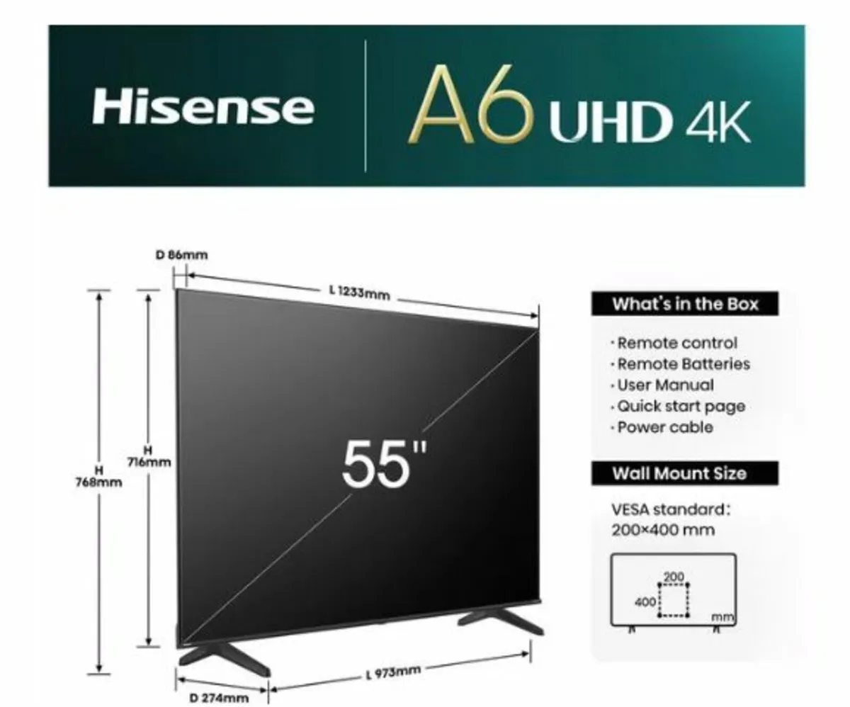 55 Inch Hisense 4K Smart TV - Perfect Condition - Image 3