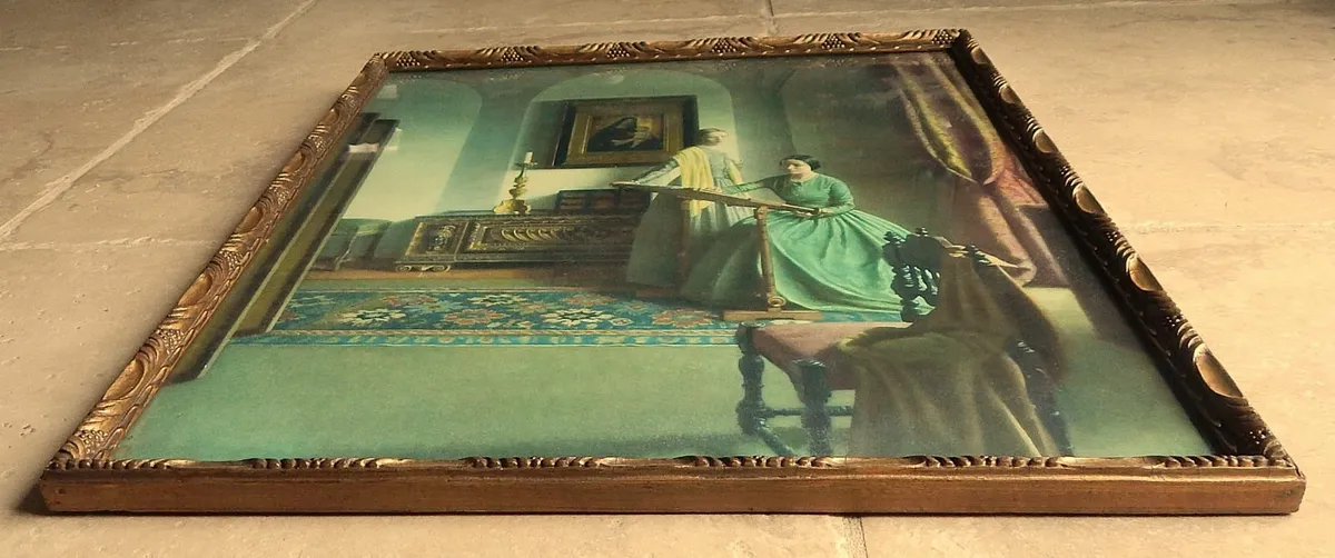 Large Vintage Print of The Sampler in Ornate Frame - Image 4