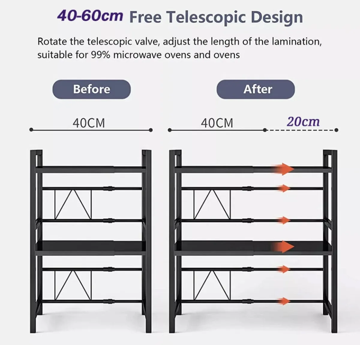 NEW 3 Tier Adjustable Microwave Rack - Image 2