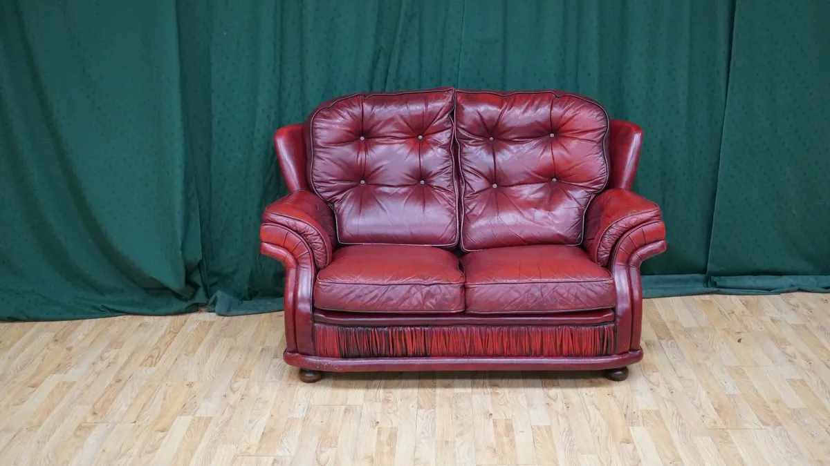 Deep-Red Chesterfield Leather Two Seater - Image 1