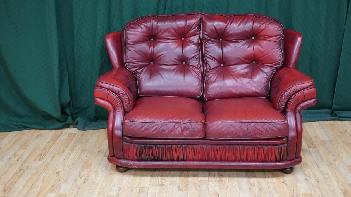 Deep-Red Chesterfield Leather Two Seater - Image 2