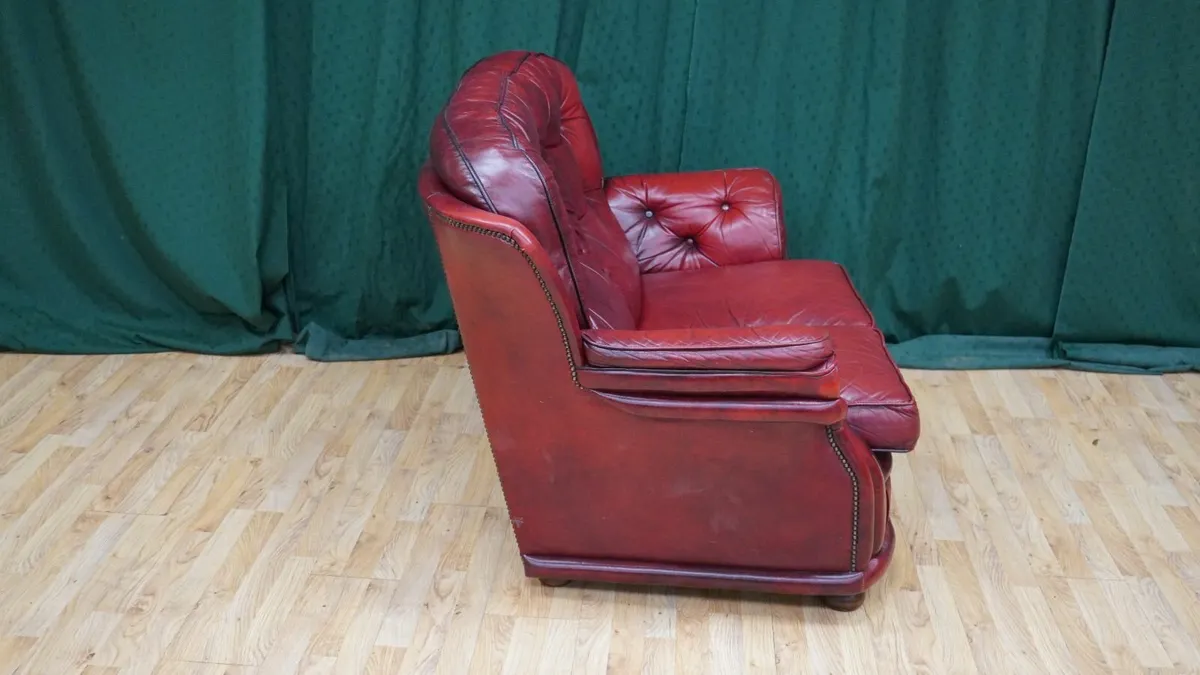 Deep-Red Chesterfield Leather Two Seater - Image 3