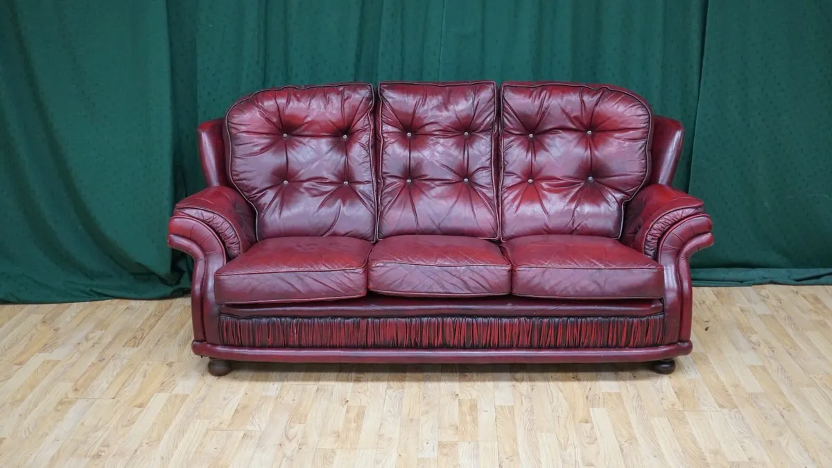 Deep-Red Chesterfield Leather Three Seater - Image 1