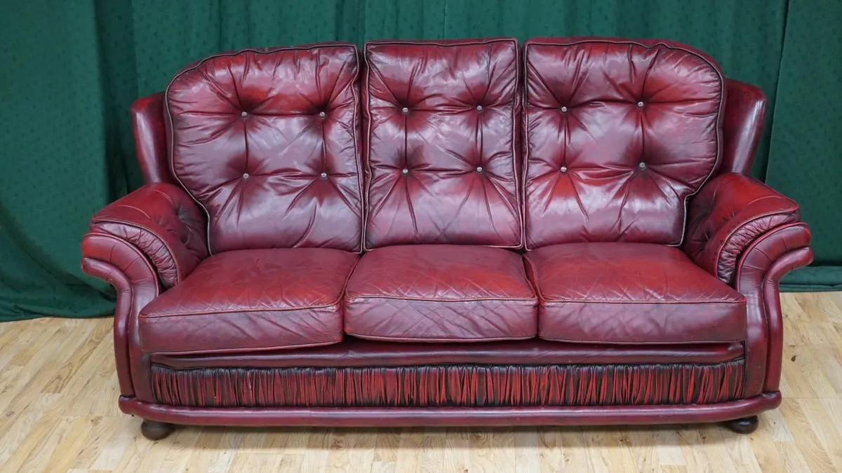 Deep-Red Chesterfield Leather Three Seater - Image 2