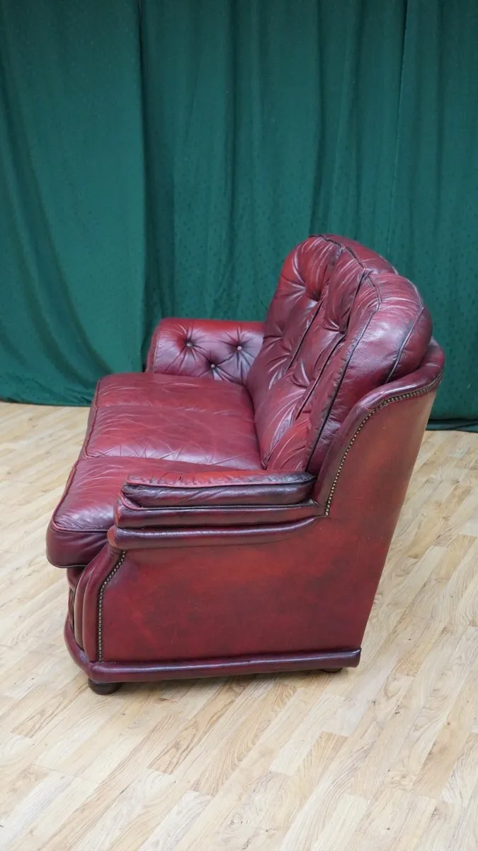 Deep-Red Chesterfield Leather Three Seater - Image 3