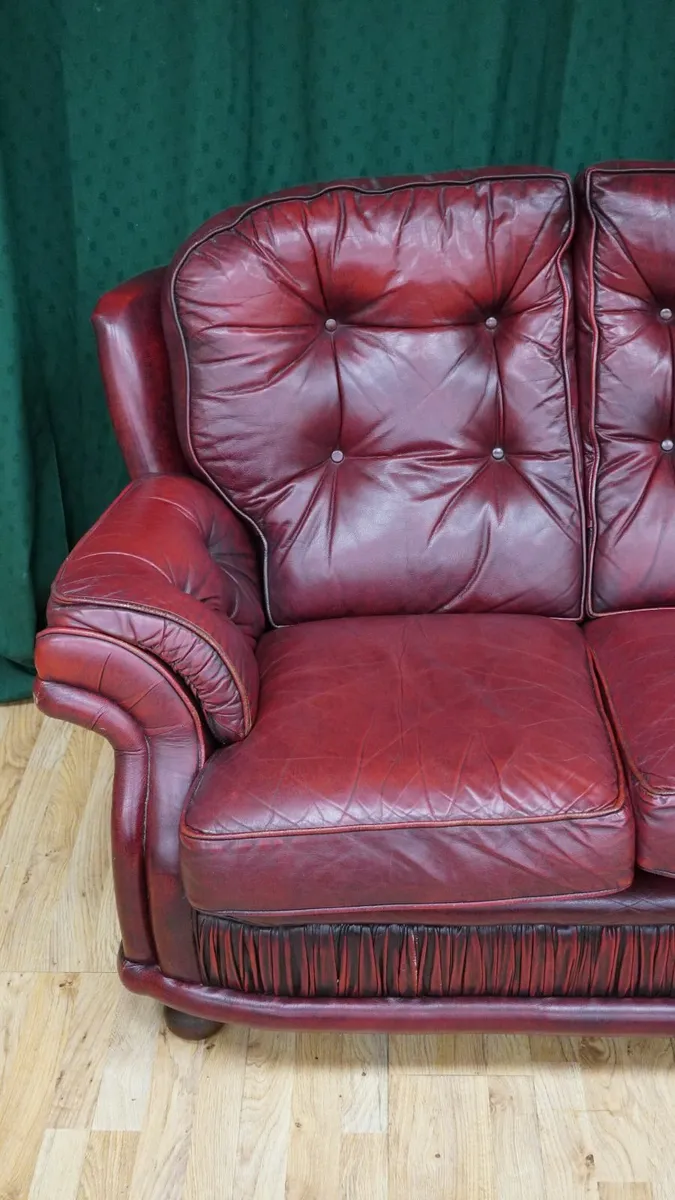 Deep-Red Chesterfield Leather Three Seater - Image 4