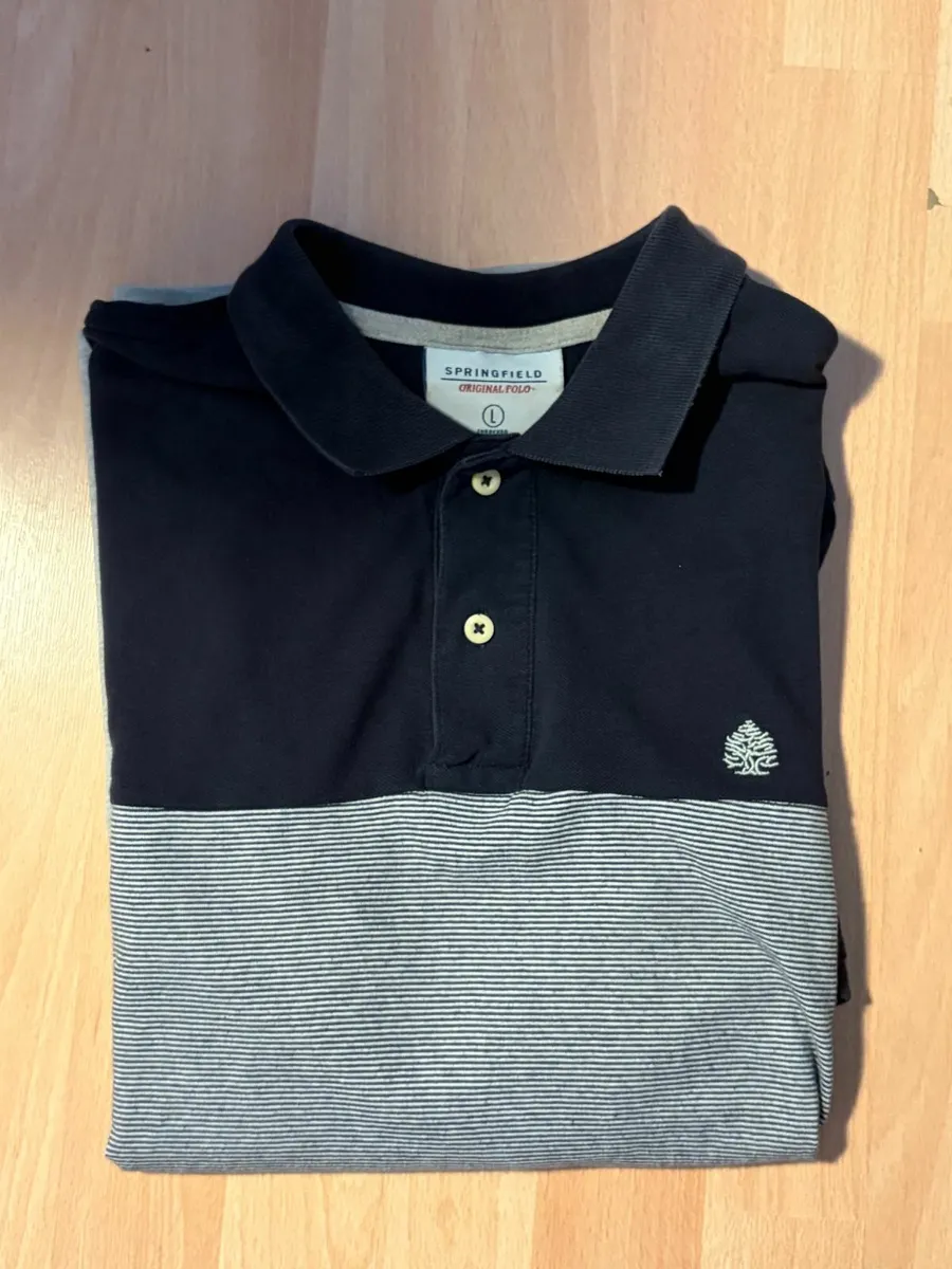 Navy Blue and Grey Block Polo Shirt - Image 2