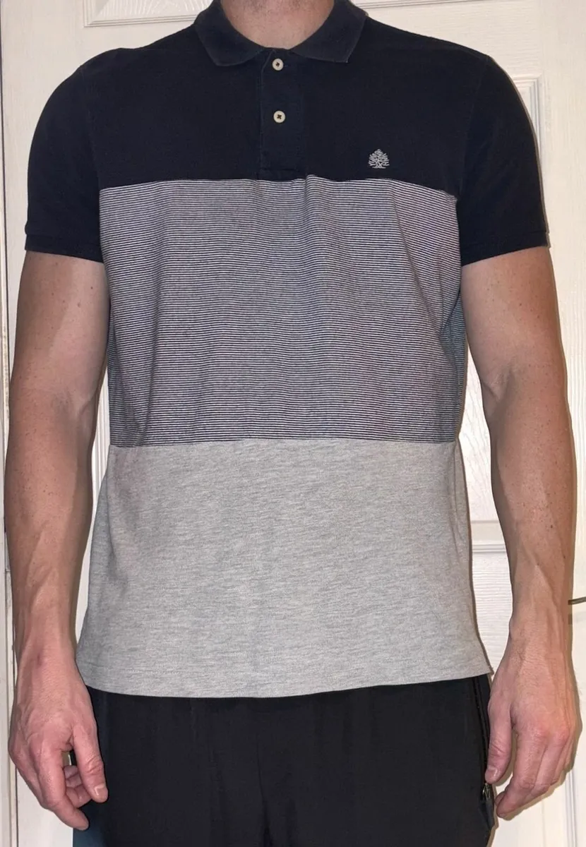 Navy Blue and Grey Block Polo Shirt - Image 1